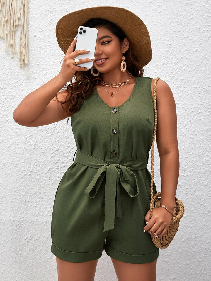 Front Button Belted Romper