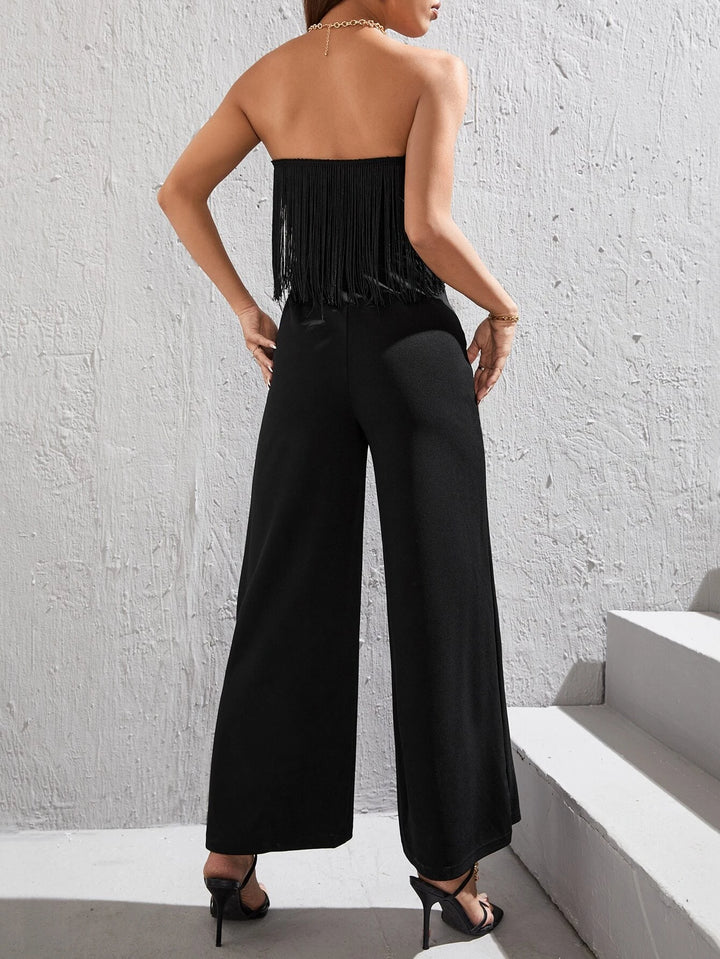 Fringe Trim Tube Jumpsuit