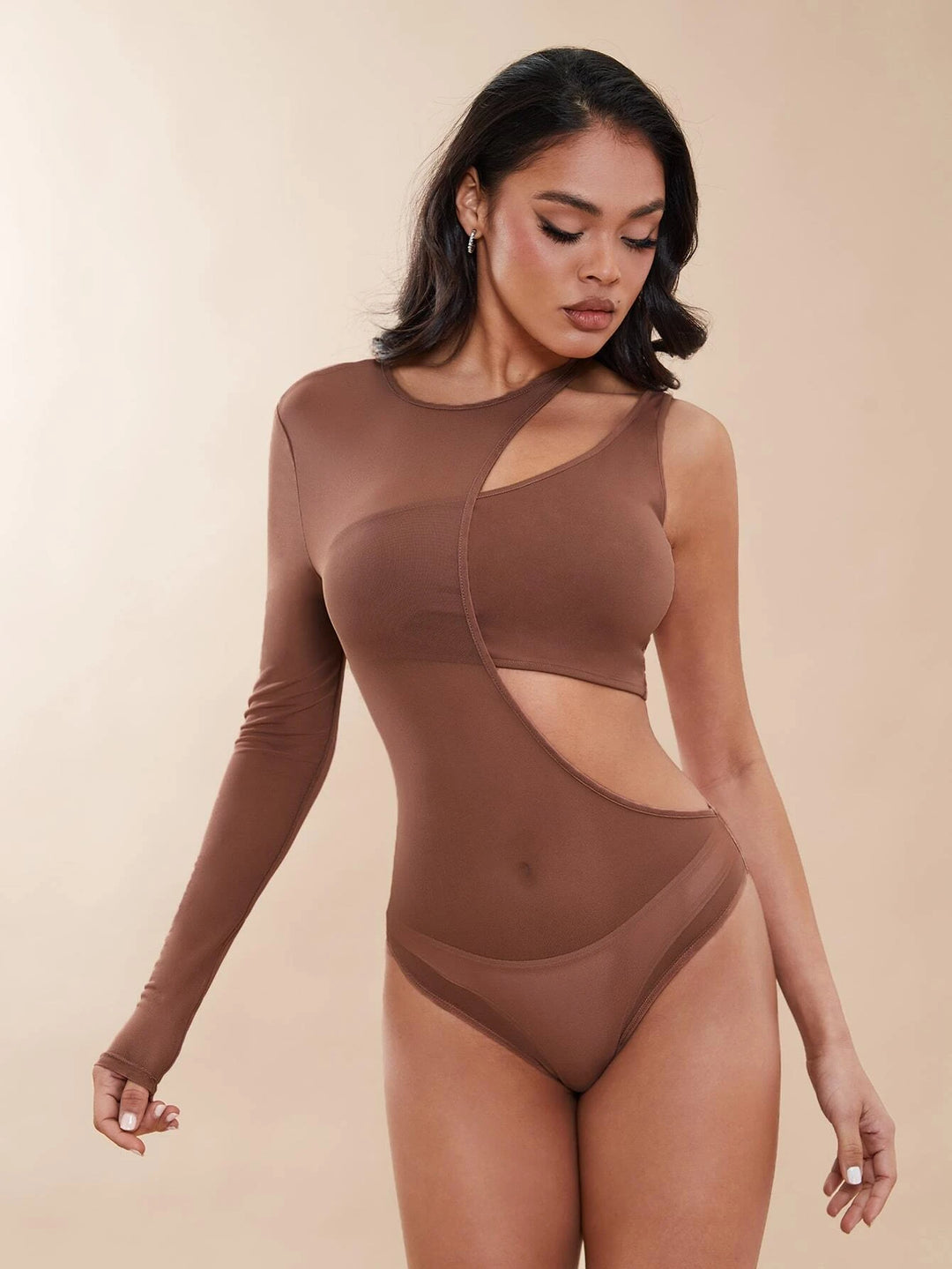 Solid Colored Asymmetrical Neck Bodysuit