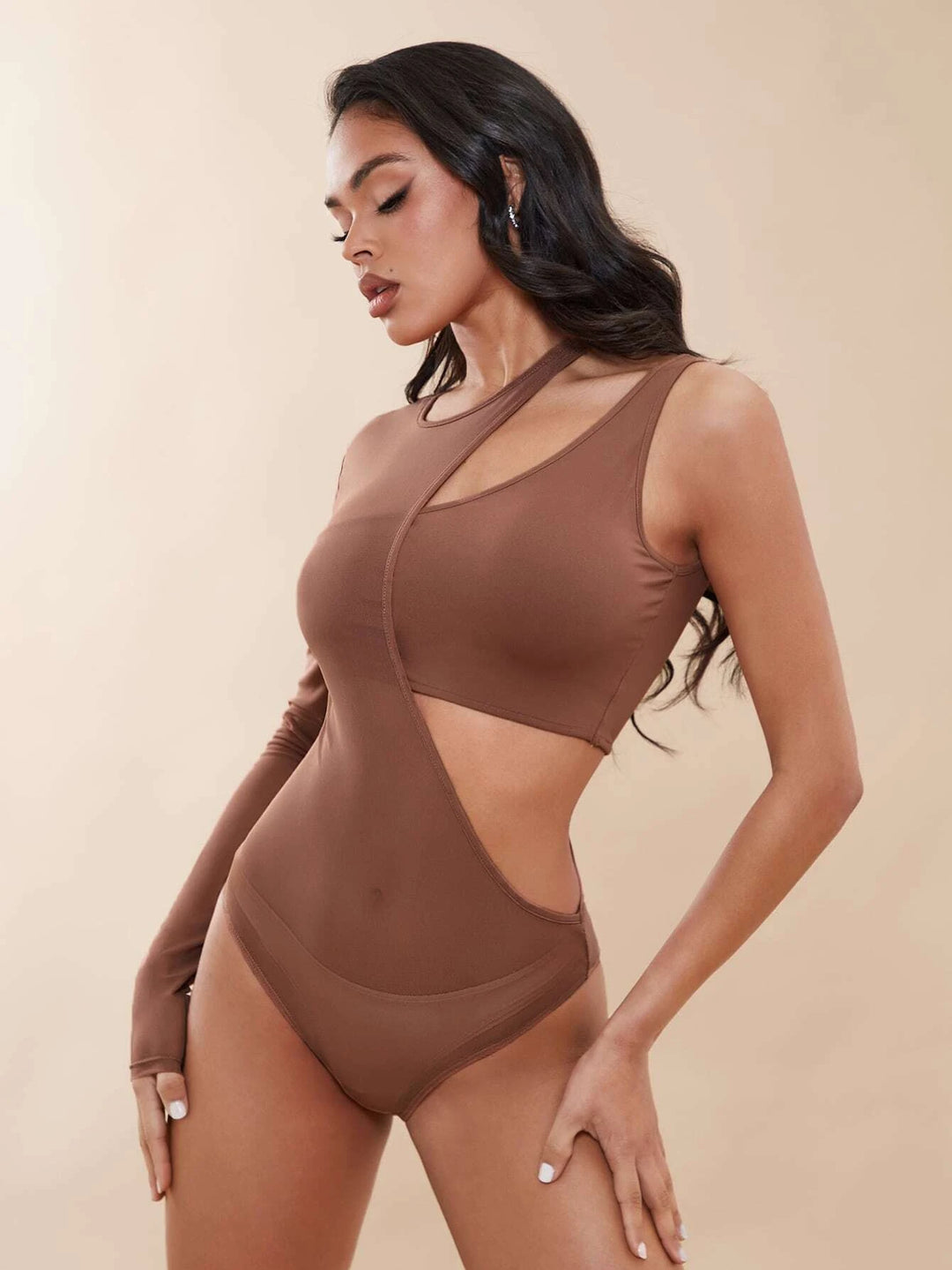 Solid Colored Asymmetrical Neck Bodysuit