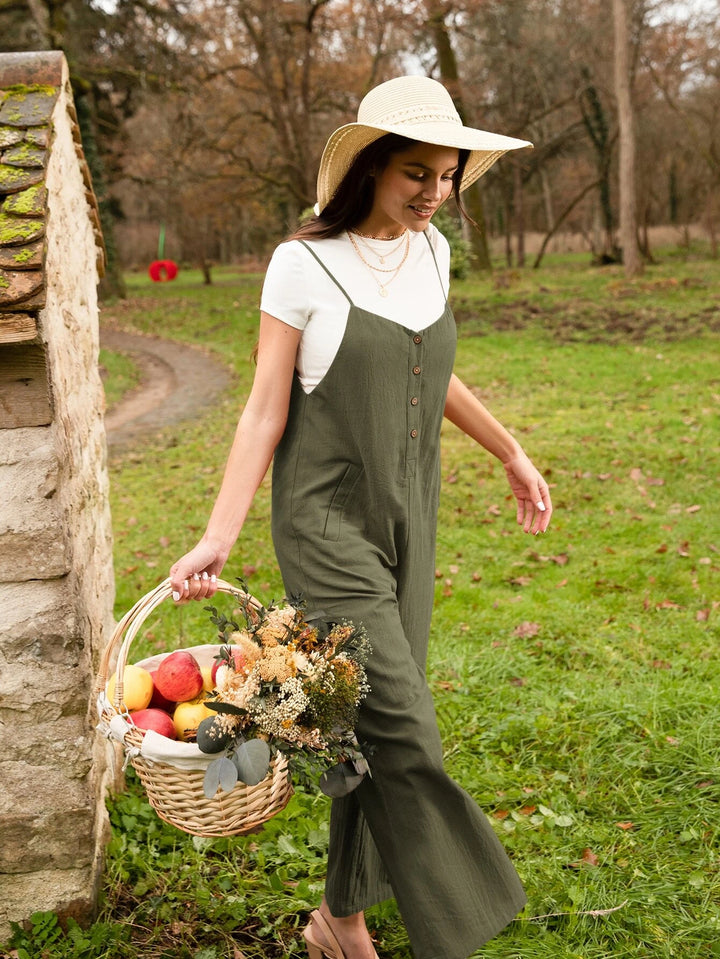 Cami-Jumpsuit mit Knopfleiste vorne und weitem Bein ohne T-Shirt