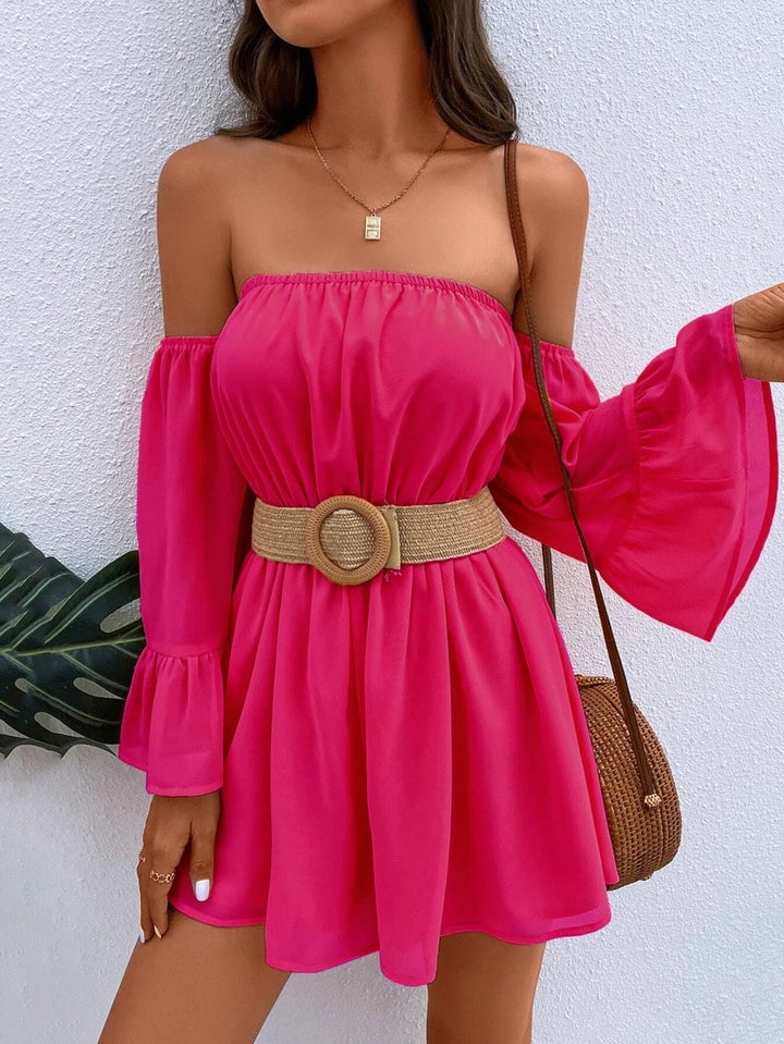 Off Shoulder Flounce Sleeve Romper Without Belt