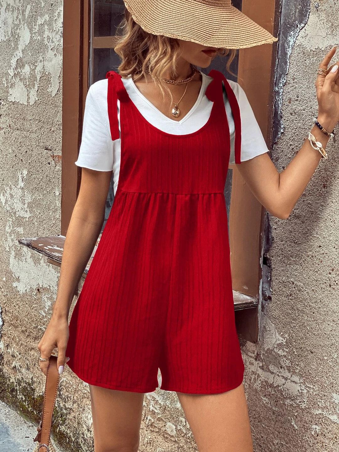 Tie Shoulder Romper Without Tee