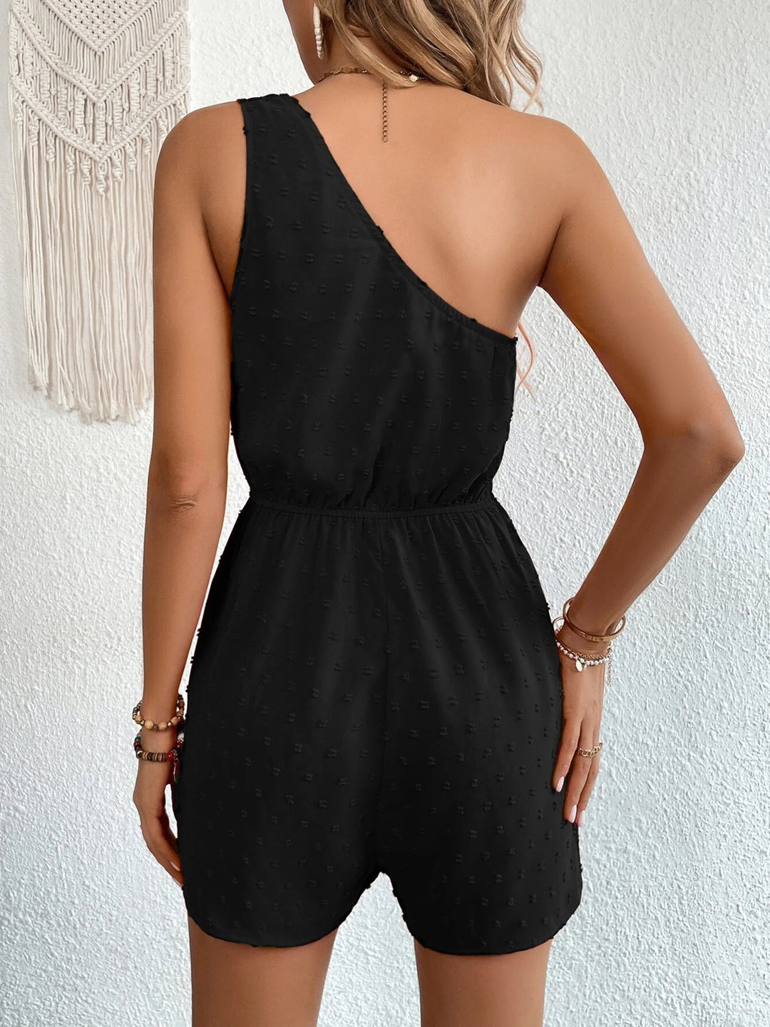 Swiss Dot One Shoulder Romper