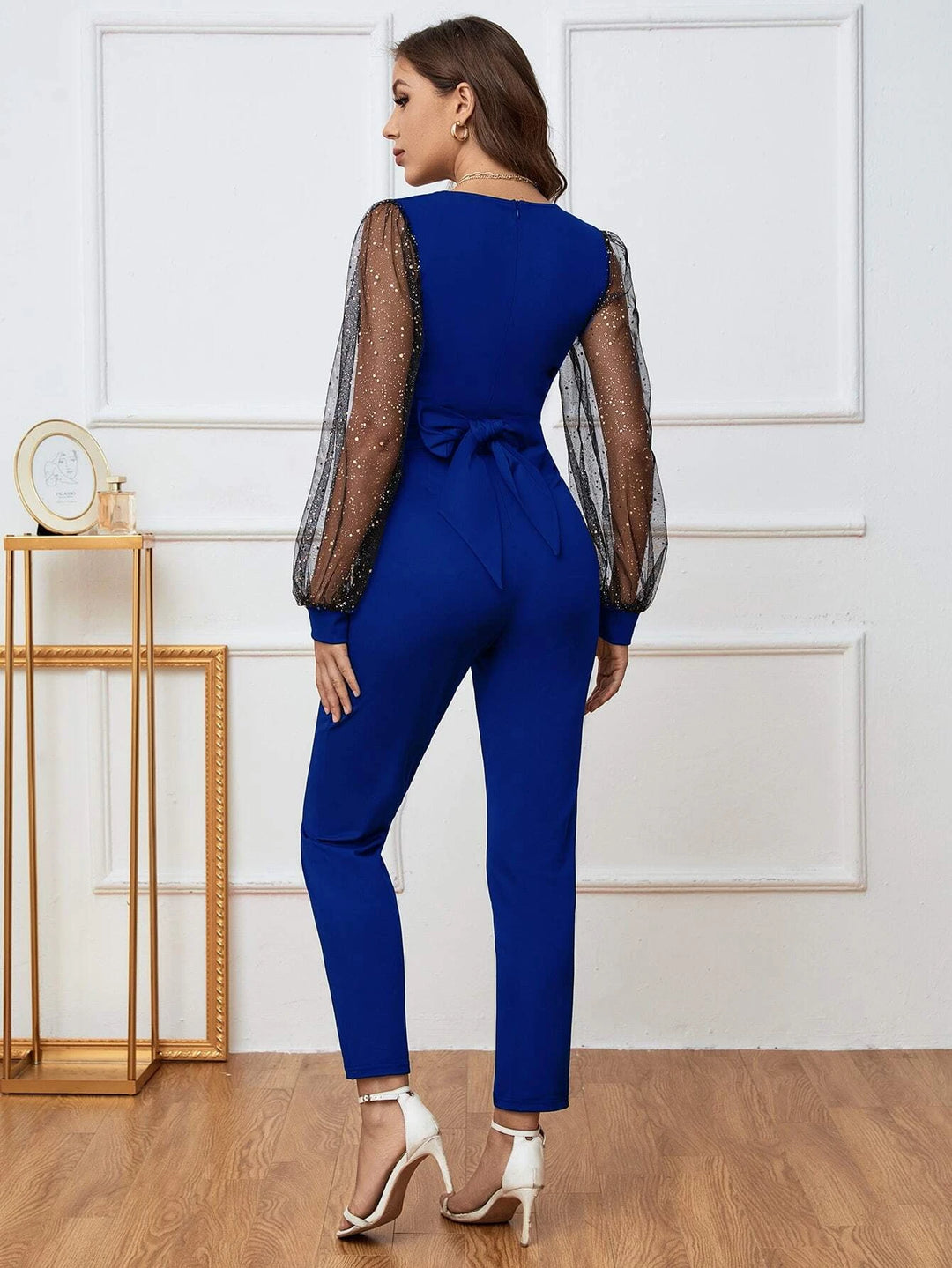 Mesh Lantern Sleeve Jumpsuit