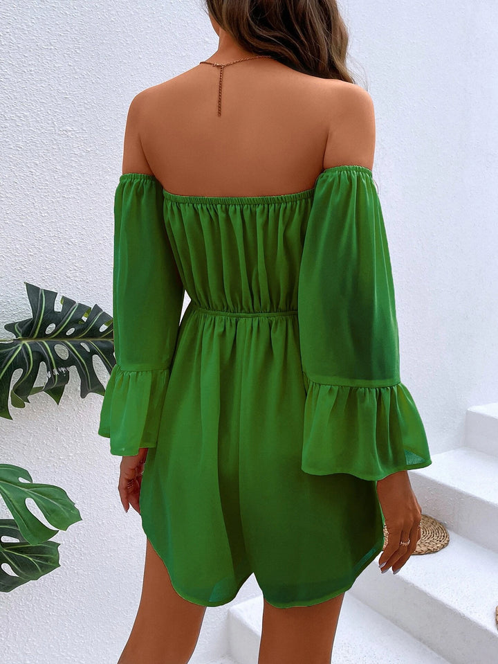 Off Shoulder Flounce Sleeve Romper Without Belt