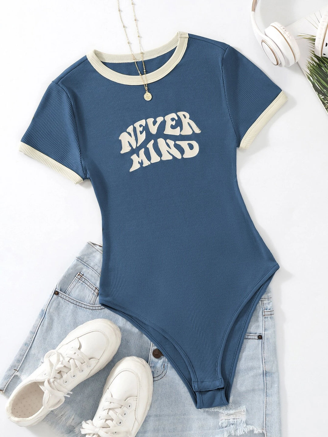 Slogan Graphic Contrast Trim Bodysuit