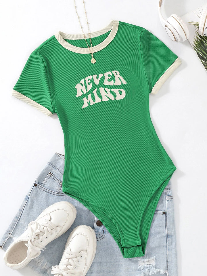 Slogan Graphic Contrast Trim Bodysuit