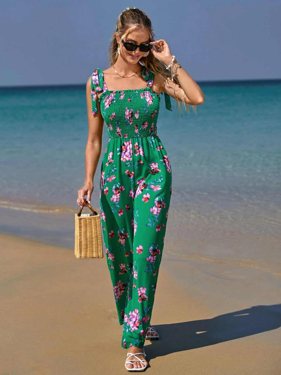 Floral Print Boho Style Cami Jumpsuit