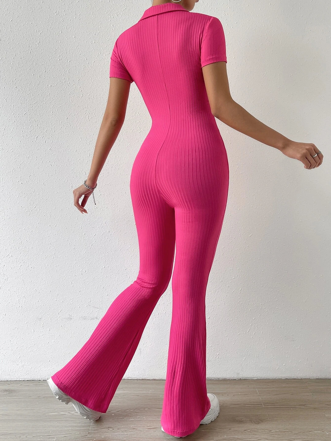 Casual Zip Up Flare Leg Jumpsuit