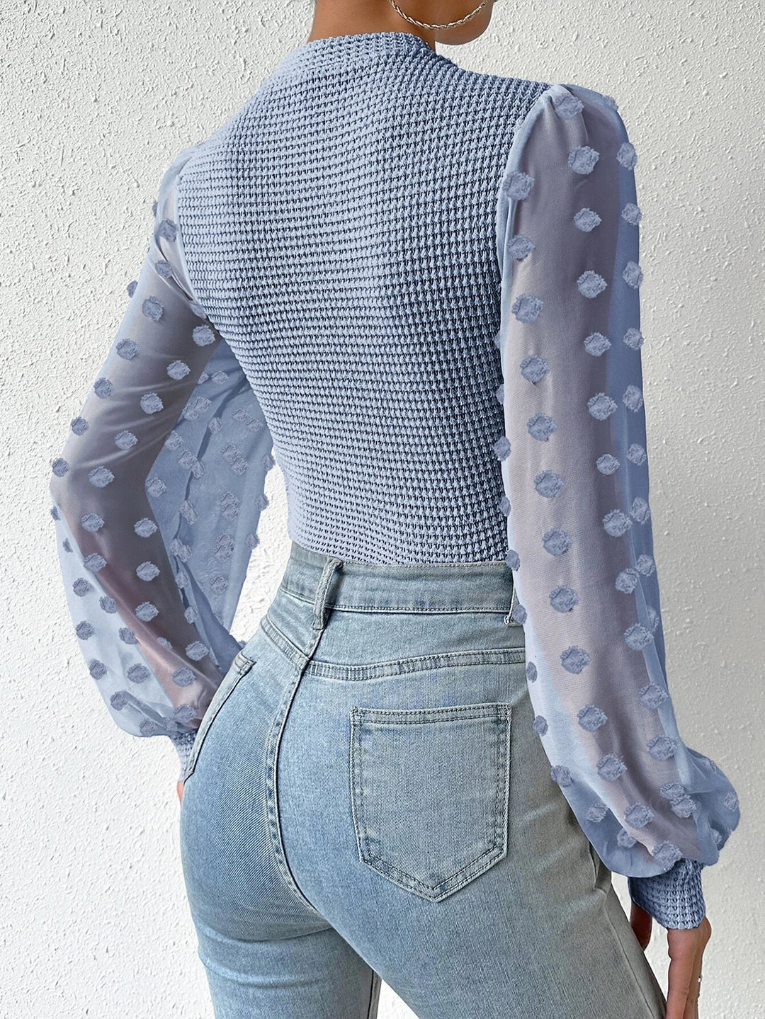 Sleeve Mock Neck Waffle Knit Bodysuit