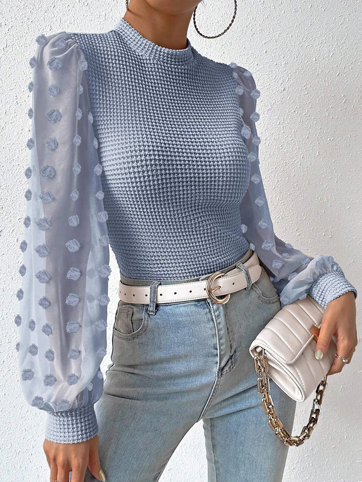 Sleeve Mock Neck Waffle Knit Bodysuit