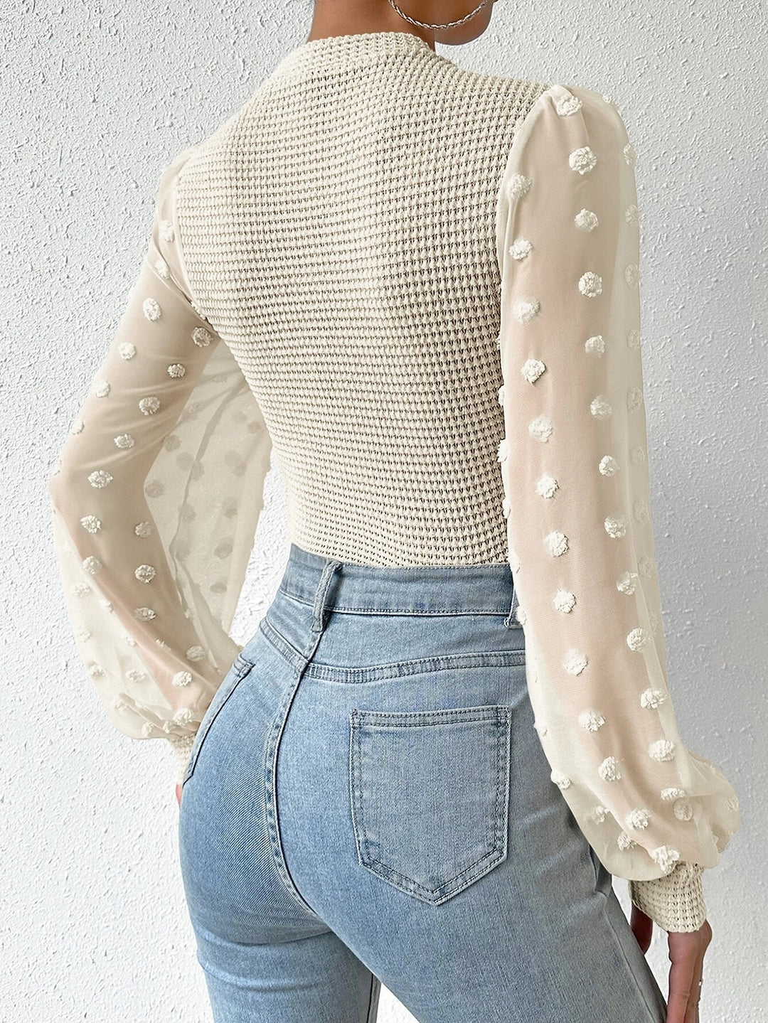 Sleeve Mock Neck Waffle Knit Bodysuit