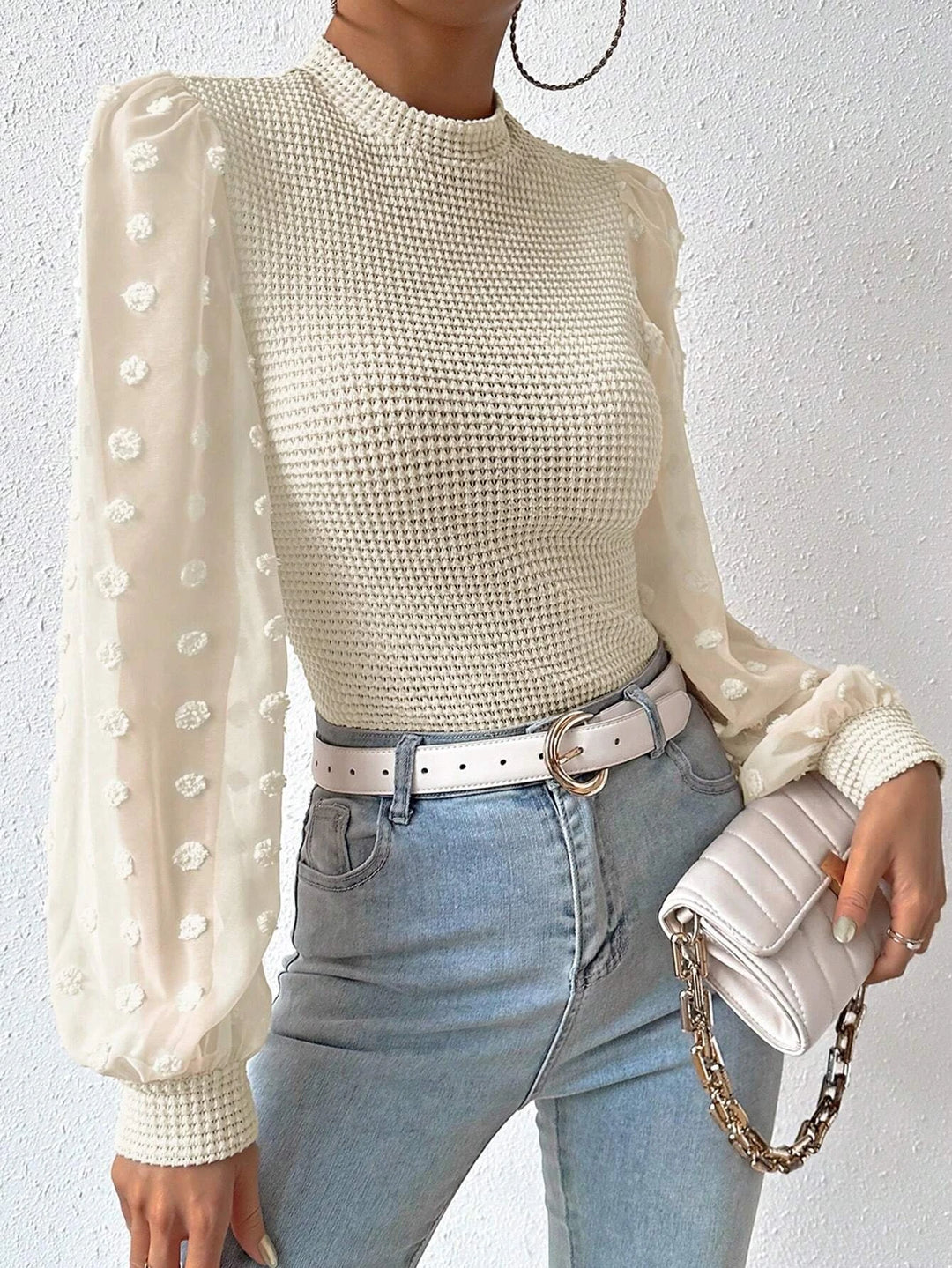 Sleeve Mock Neck Waffle Knit Bodysuit