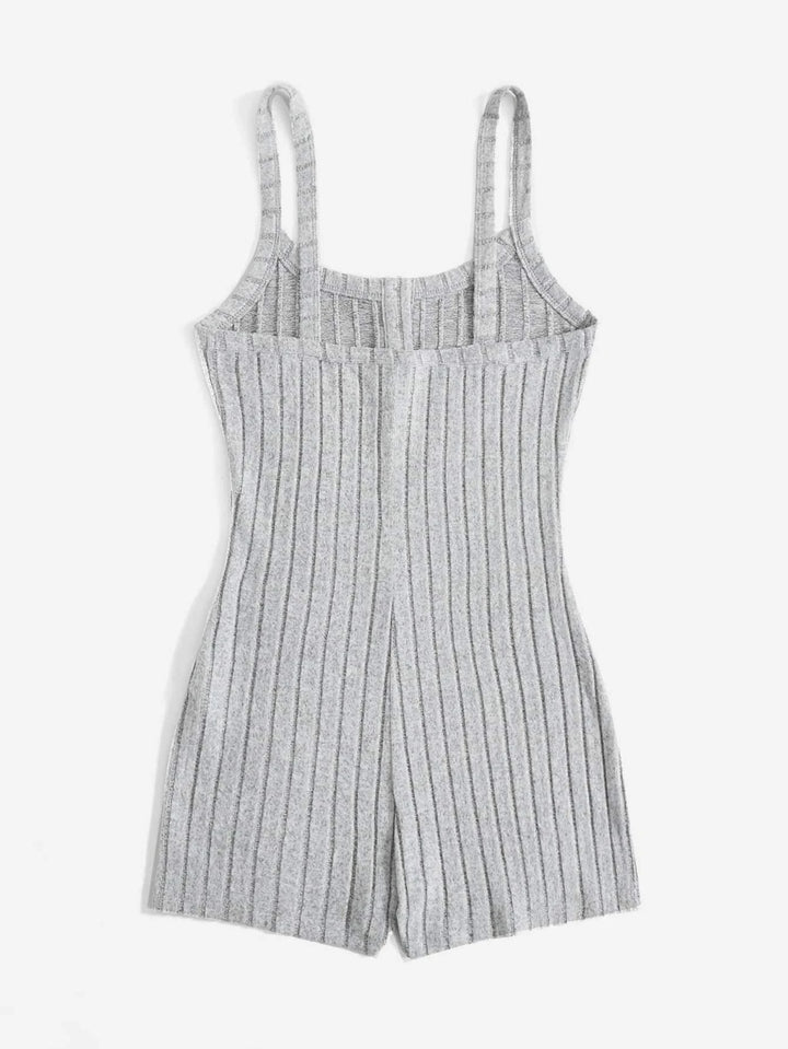 Half Button Ribbed Knit Unitard Romper