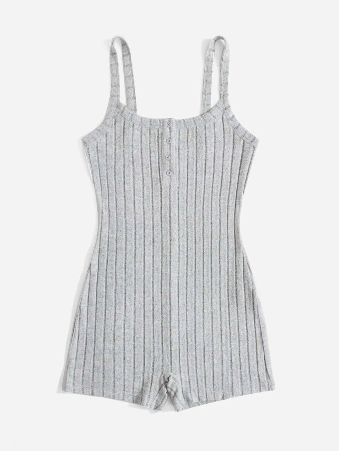 Half Button Ribbed Knit Unitard Romper