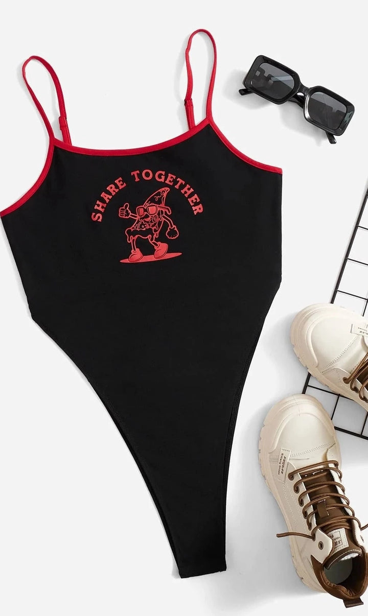 Letter Graphic Contrast Binding Bodysuit