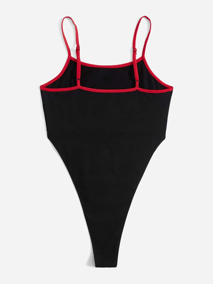 Letter Graphic Contrast Binding Bodysuit