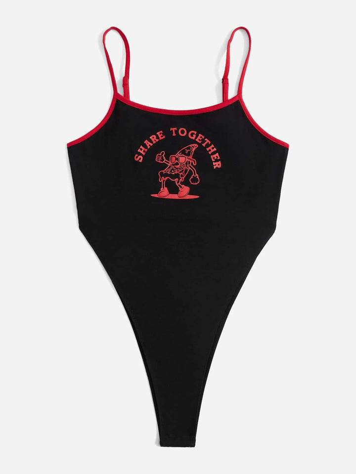 Letter Graphic Contrast Binding Bodysuit