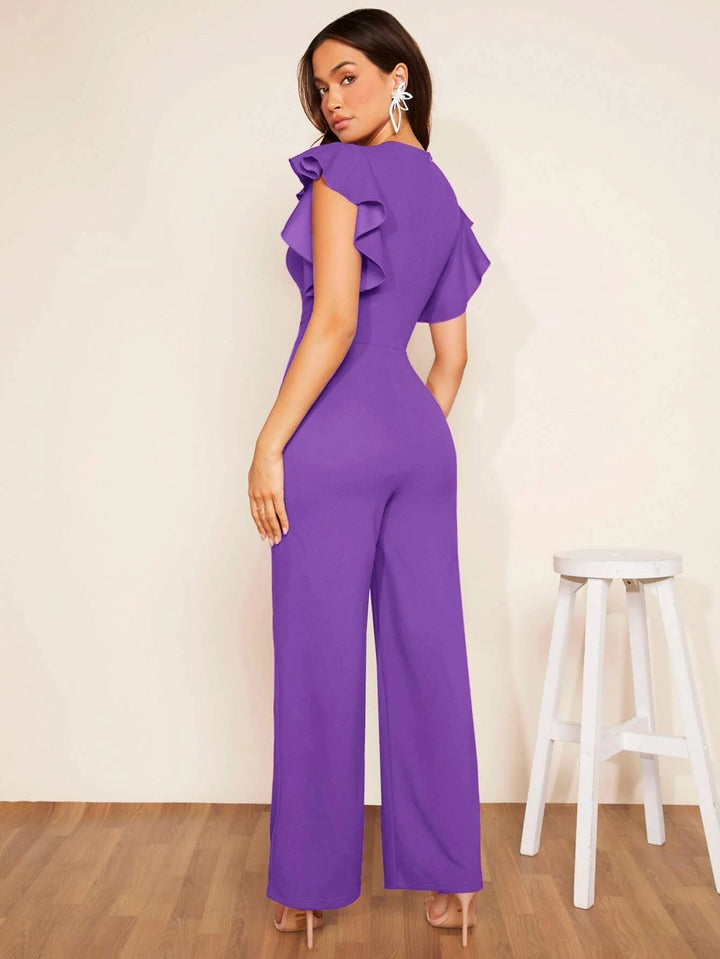Plunging Neck Butterfly Sleeve Jumpsuit