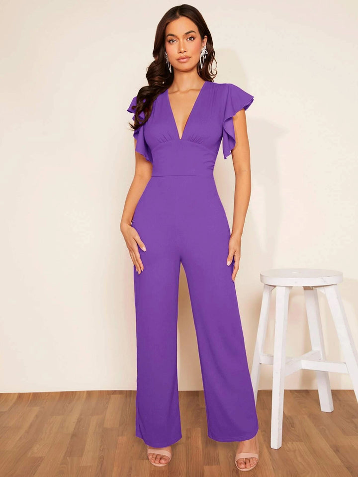 Plunging Neck Butterfly Sleeve Jumpsuit