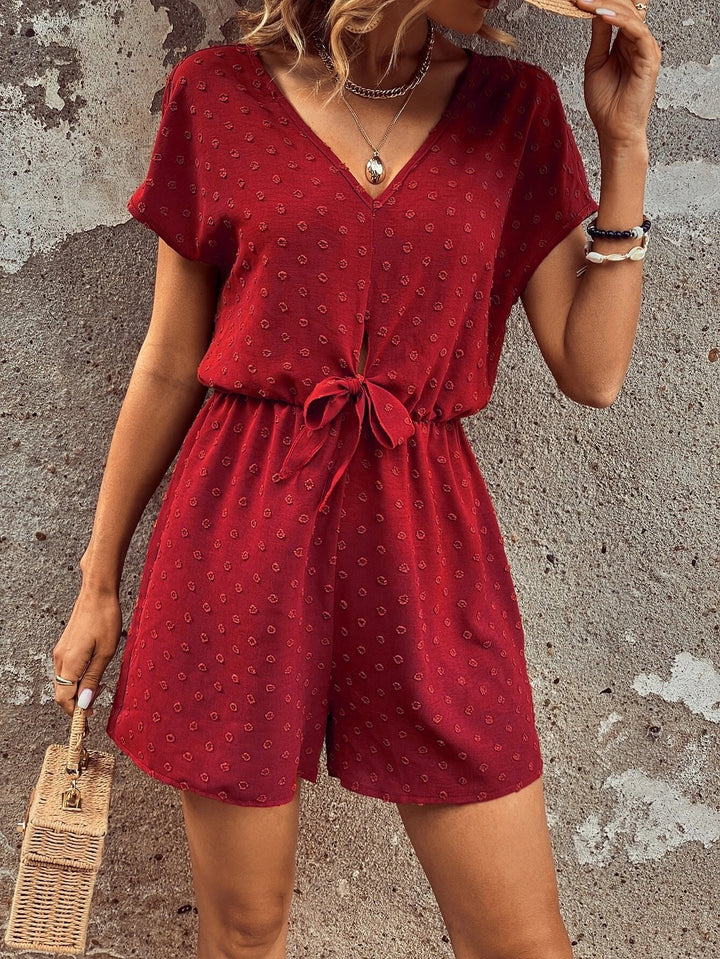 Dot Batwing Sleeve Knot Front Romper