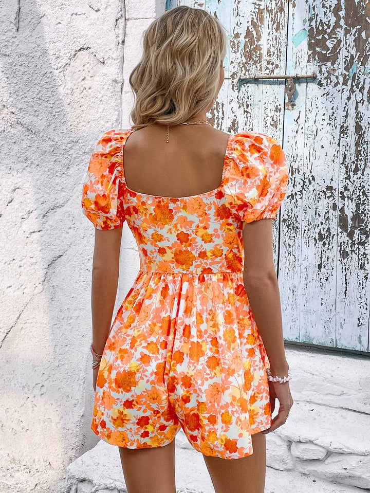 Floral Print Puff Sleeve Romper