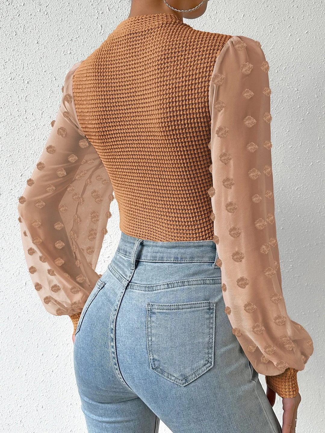 Sleeve Mock Neck Waffle Knit Bodysuit