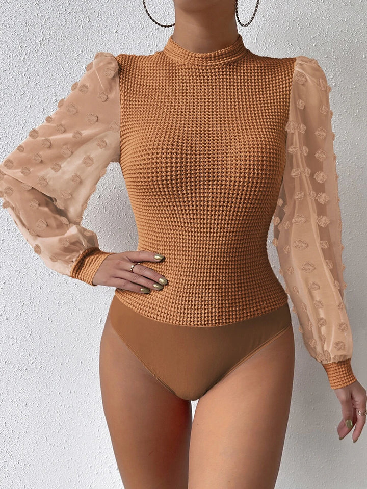 Mock Neck Waffle Knit Bodysuit