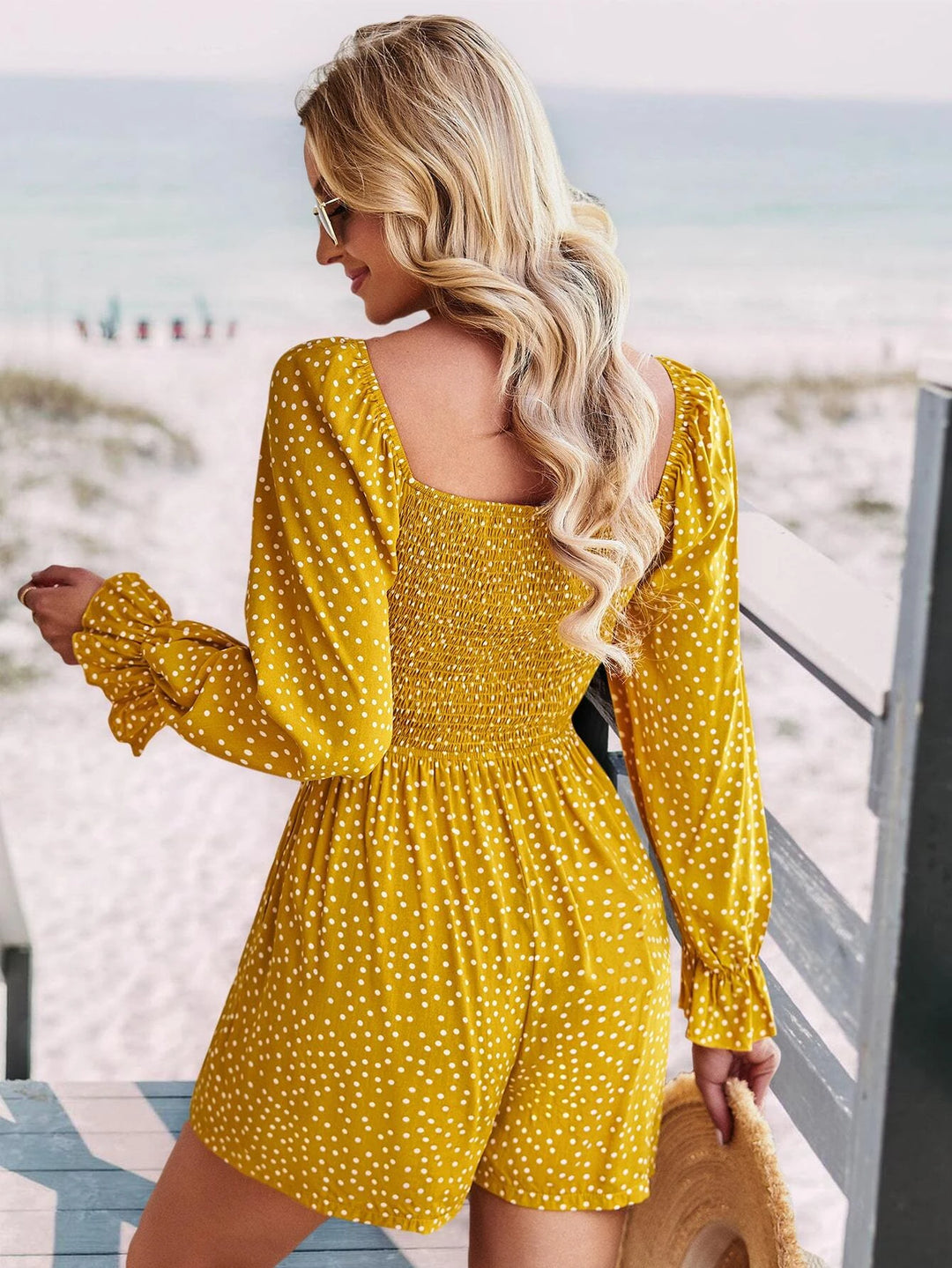 Polka Dot Flounce Sleeved Romper