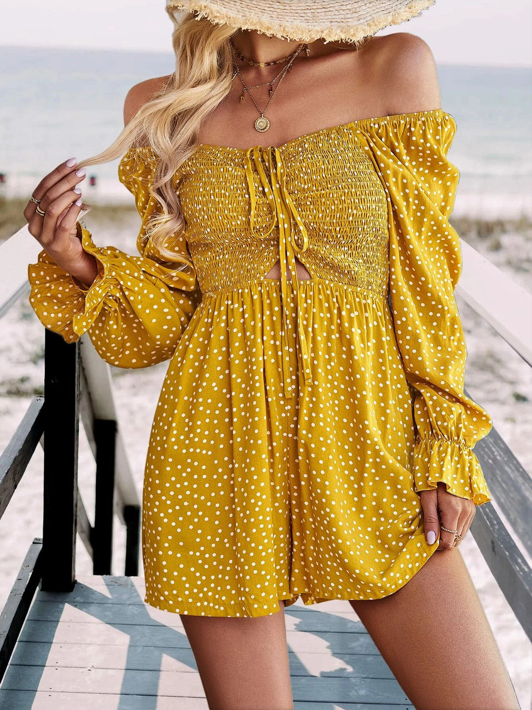 Polka Dot Flounce Sleeved Romper