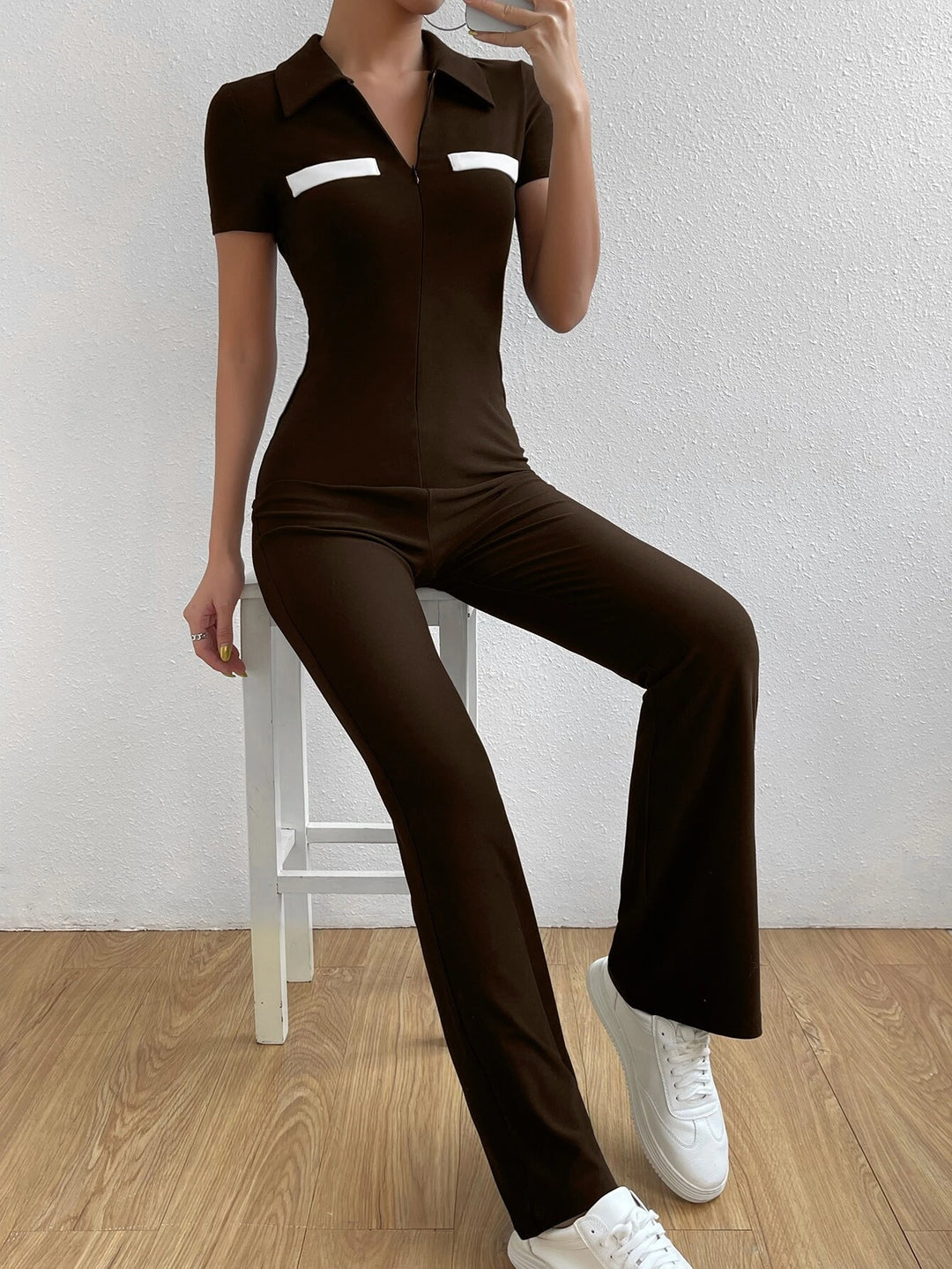 Bikercore Colorblock Zip Front Jumpsuit