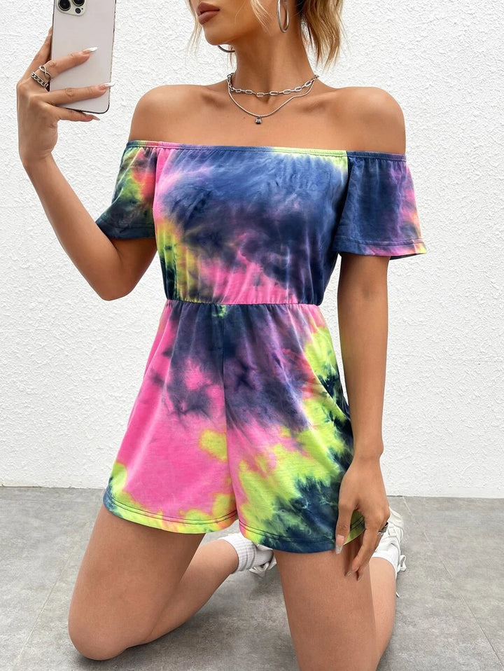 Tie Dye Off Shoulder Romper Set