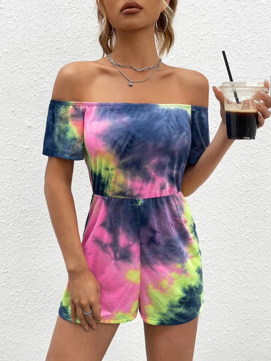 Tie Dye Off Shoulder Romper Set