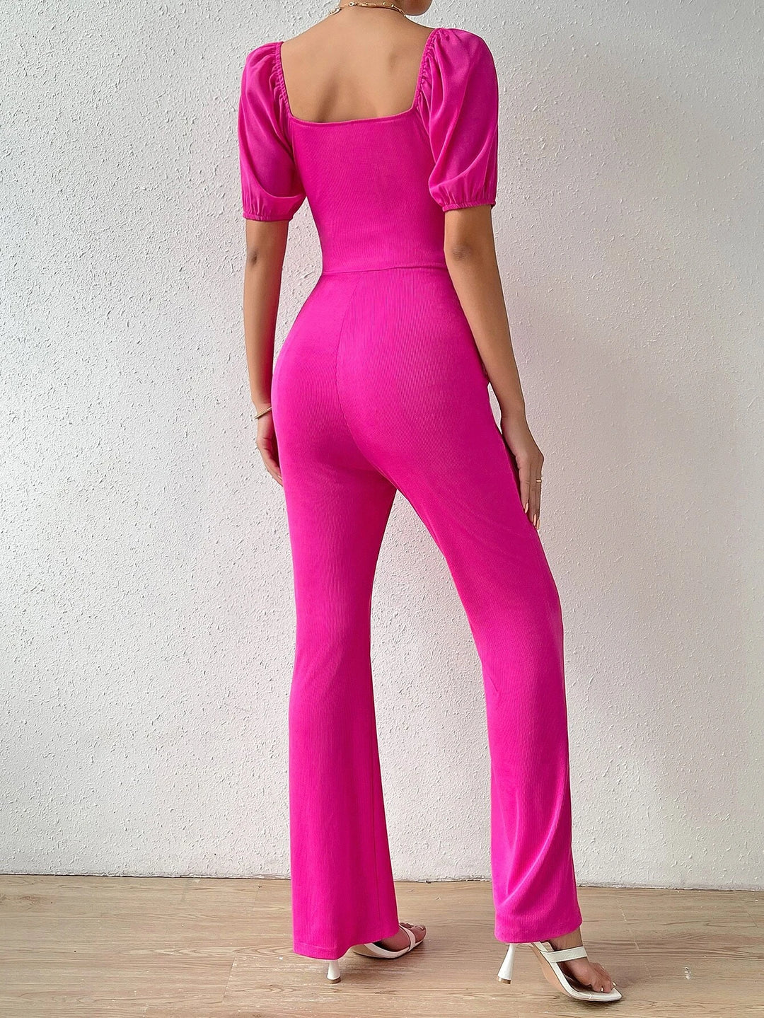 Puff Sleeve Front Flare Leg Jumpsuit