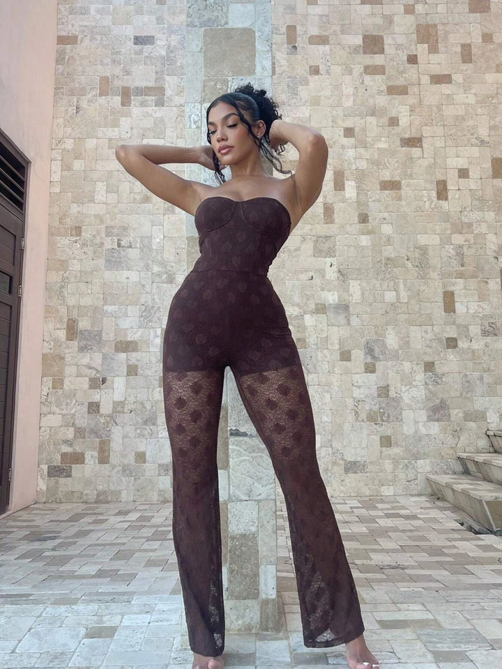 Leaf Printed Jacquard Jumpsuit