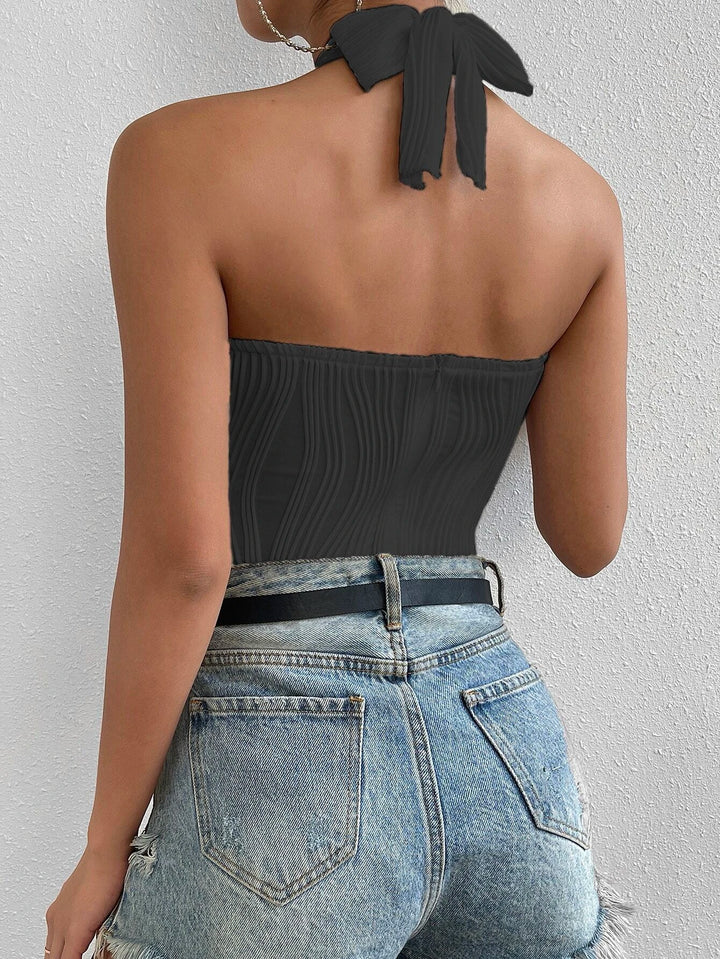 Sleeveless Cross Halter Bodysuit