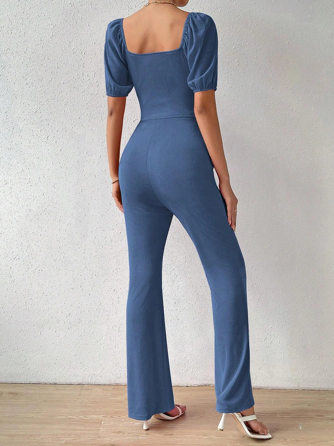 Puff Sleeve Front Flare Leg Jumpsuit