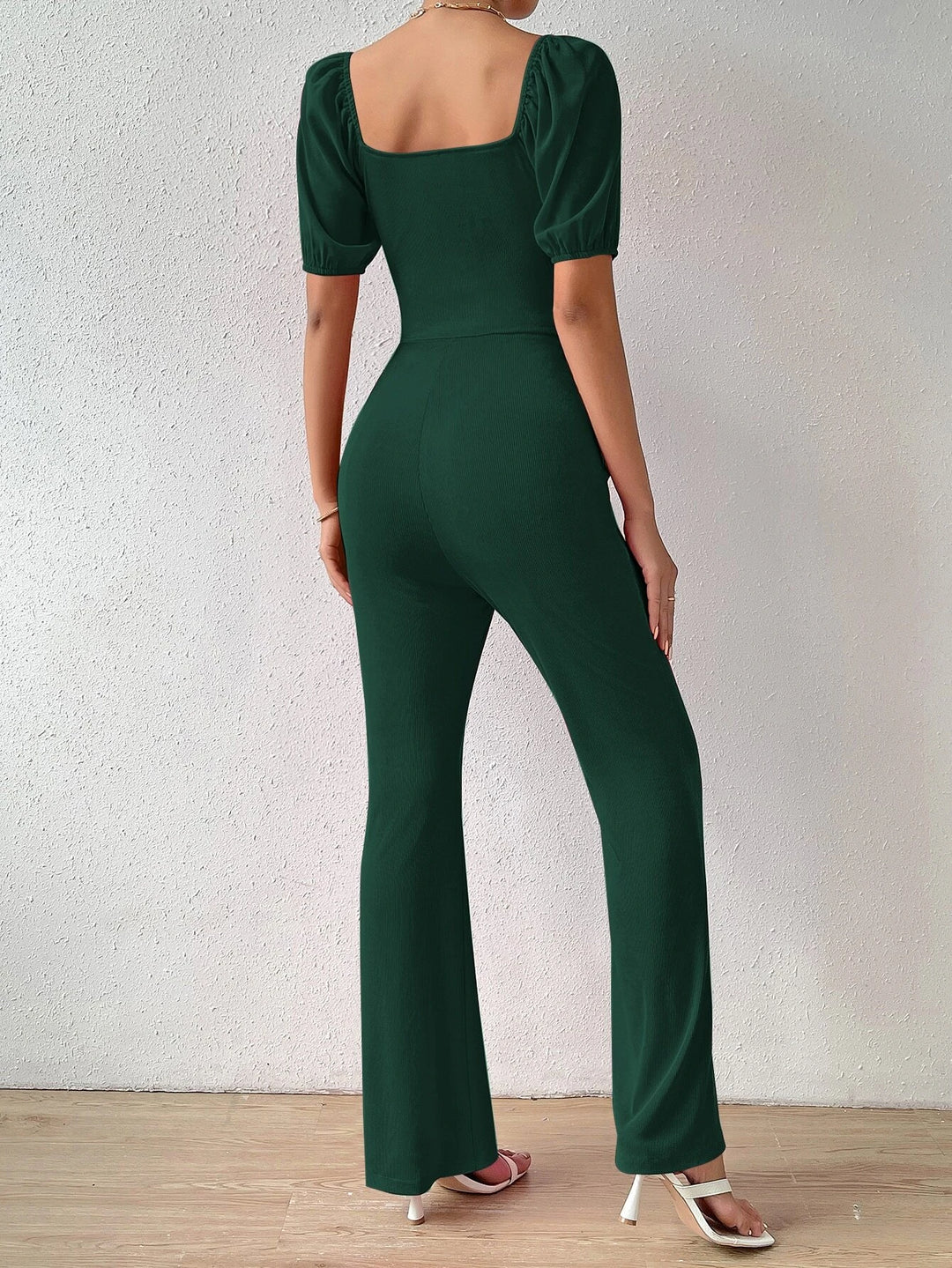 Puff Sleeve Front Flare Leg Jumpsuit