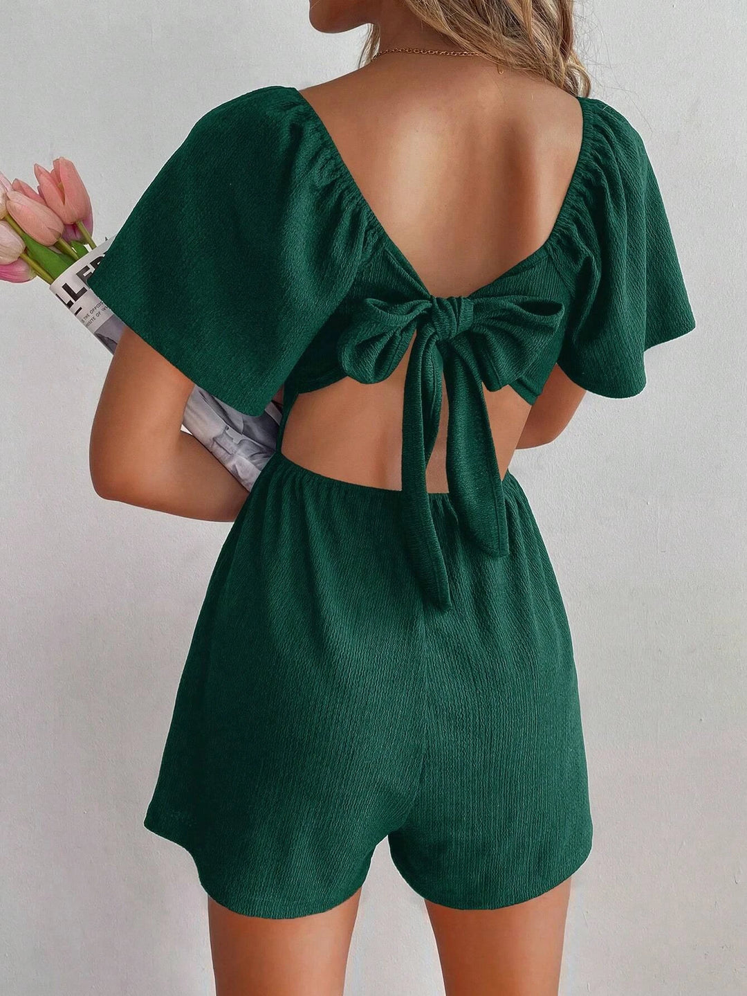 Solid Colored Knot Back Romper