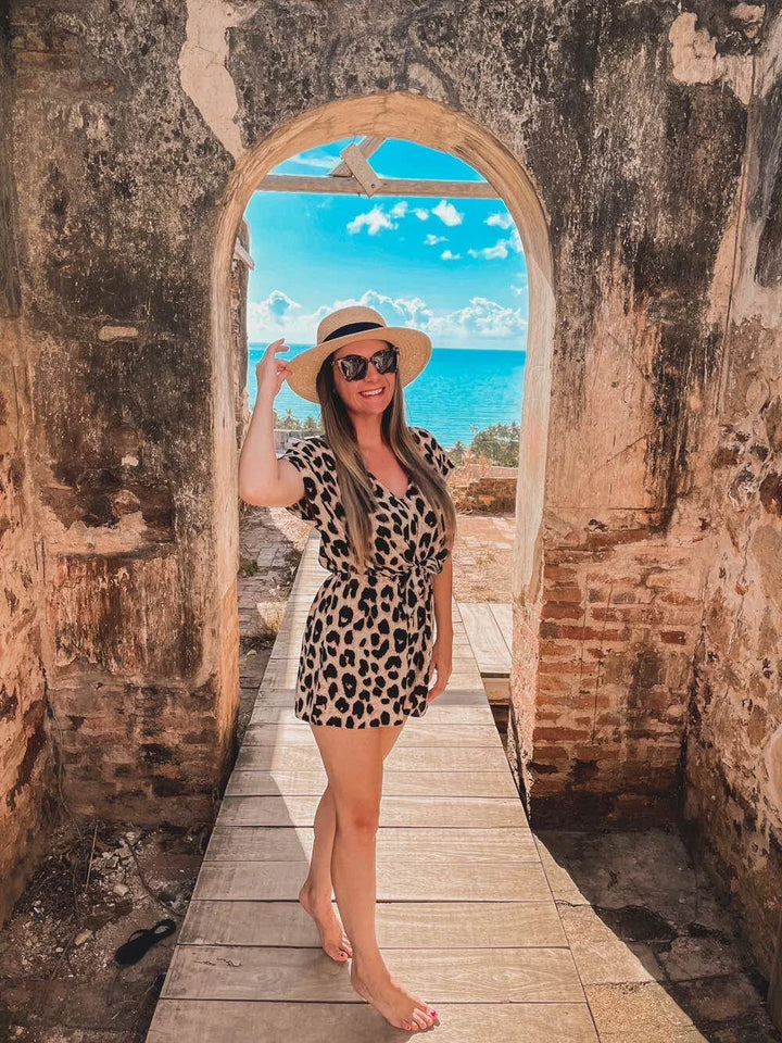 Leopard Print Knotted Front Romper