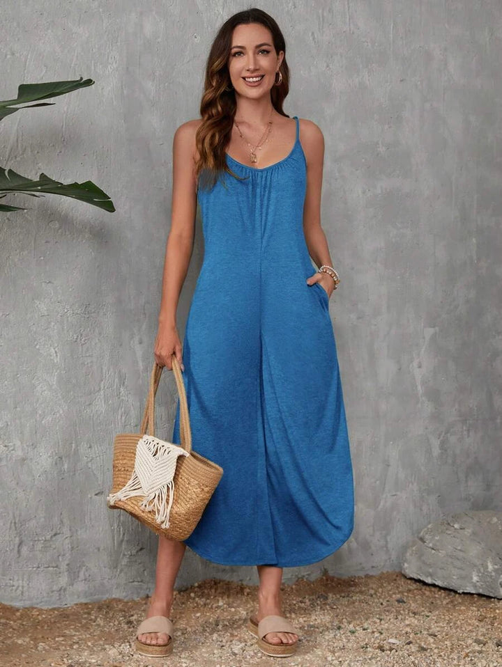 Solid Colored Pocket Cami Jumpsuit