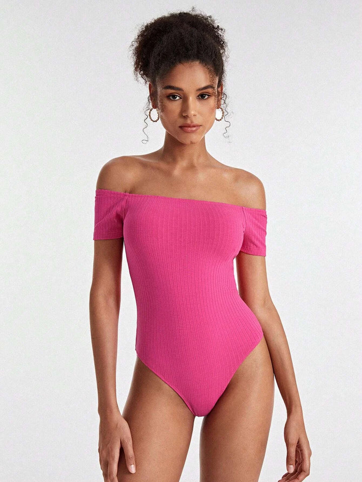 Cotton Off Shoulder Rib-knit Bodysuit