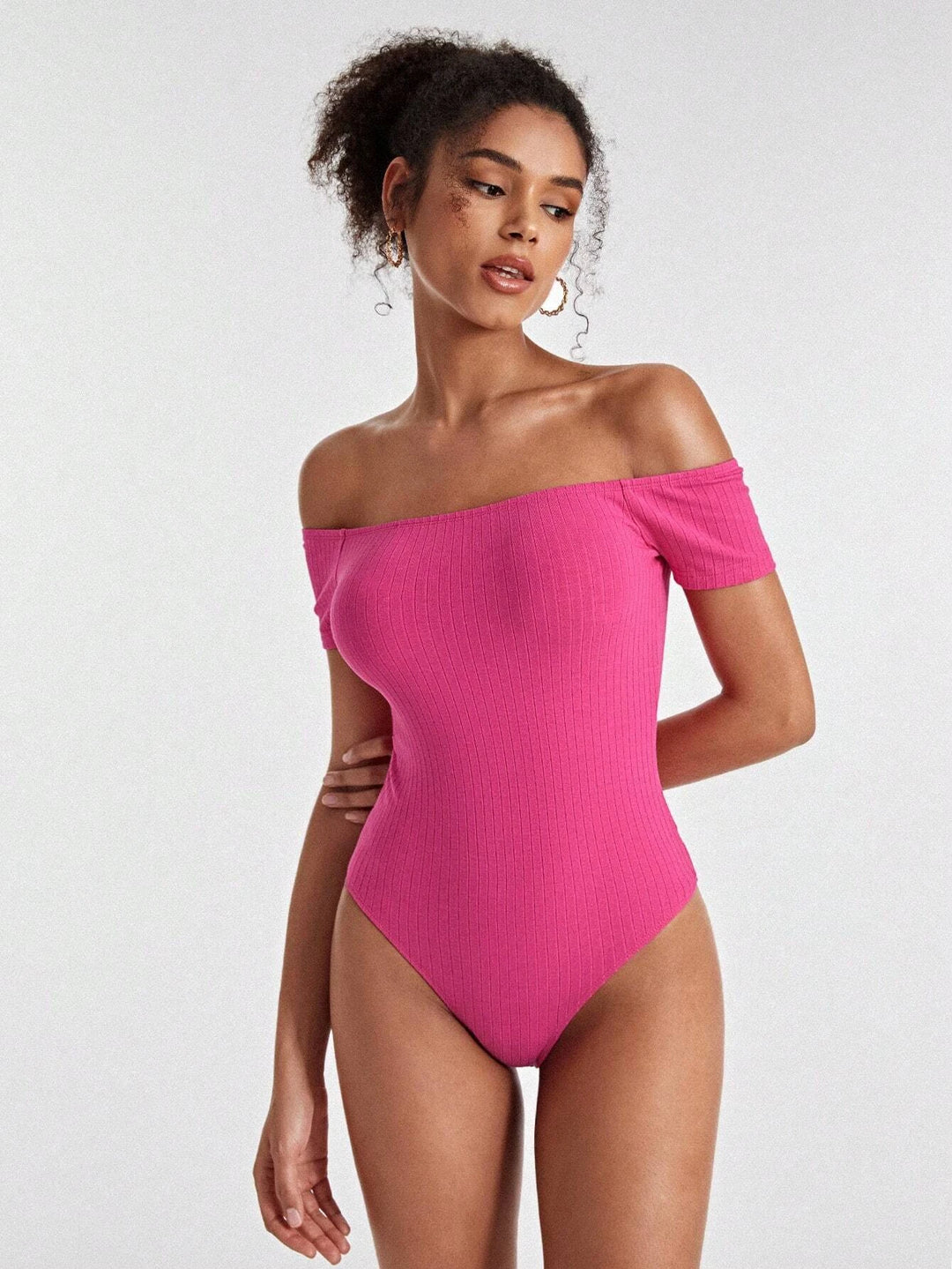 Cotton Off Shoulder Rib-knit Bodysuit