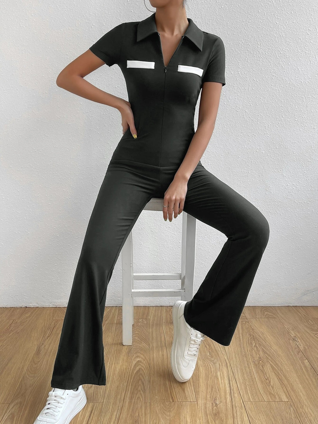 Casual Zip Front Jumpsuit