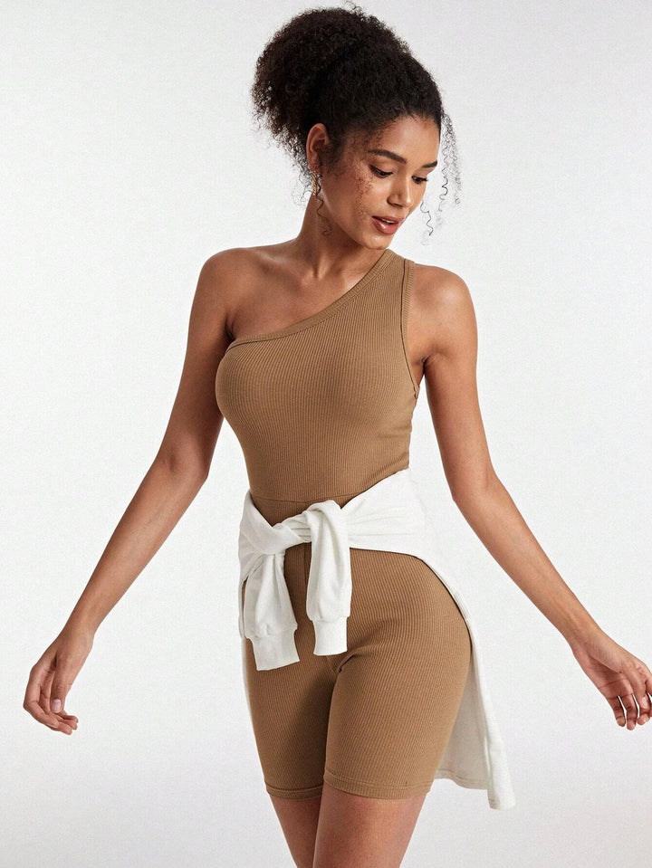 Cotton One Shoulder Unitard Romper