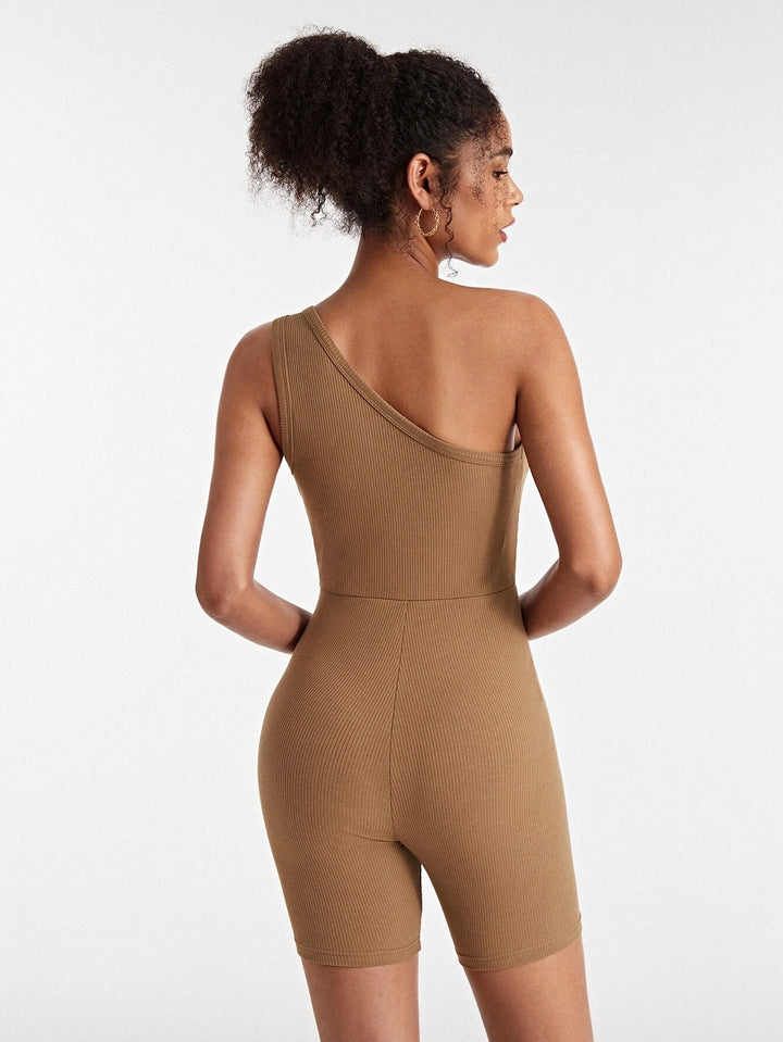 Cotton One Shoulder Unitard Romper