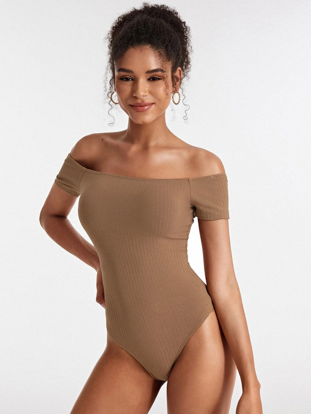 Cotton Off Shoulder Rib-knit Bodysuit