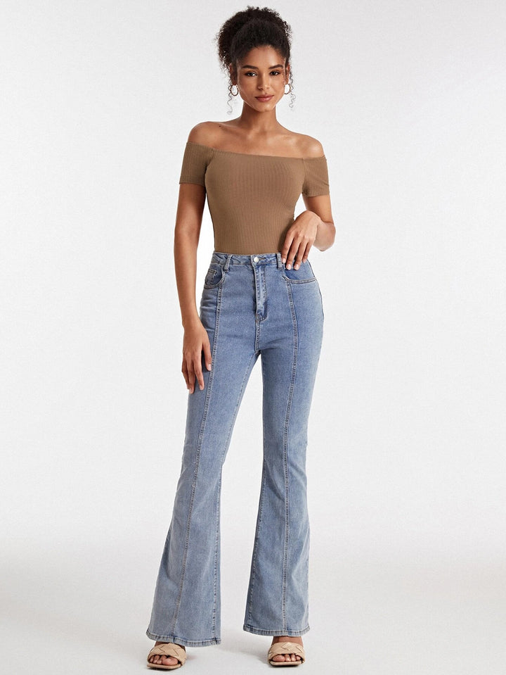 Cotton Off Shoulder Rib-knit Bodysuit