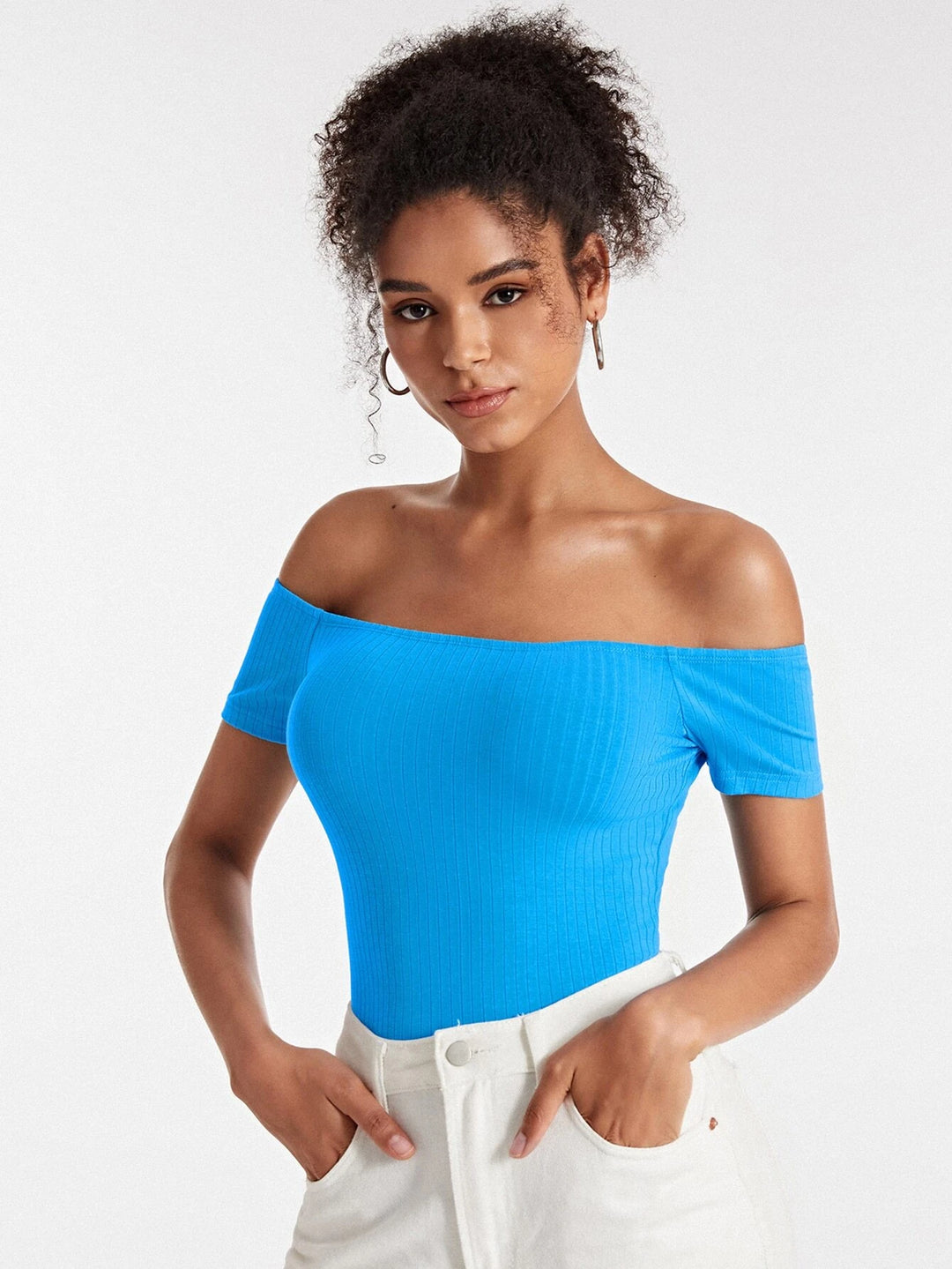 Cotton Off Shoulder Rib-knit Bodysuit